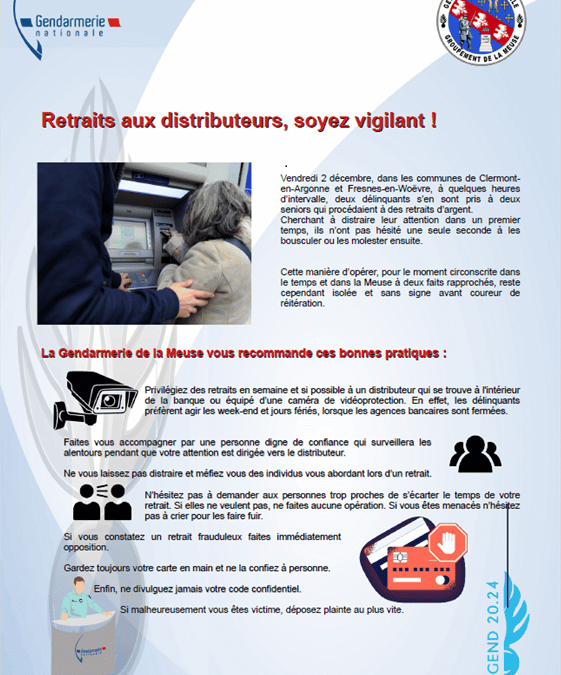 Communiqué de la Gendarmerie de la Meuse Vigilance lors des retraits au distributeur